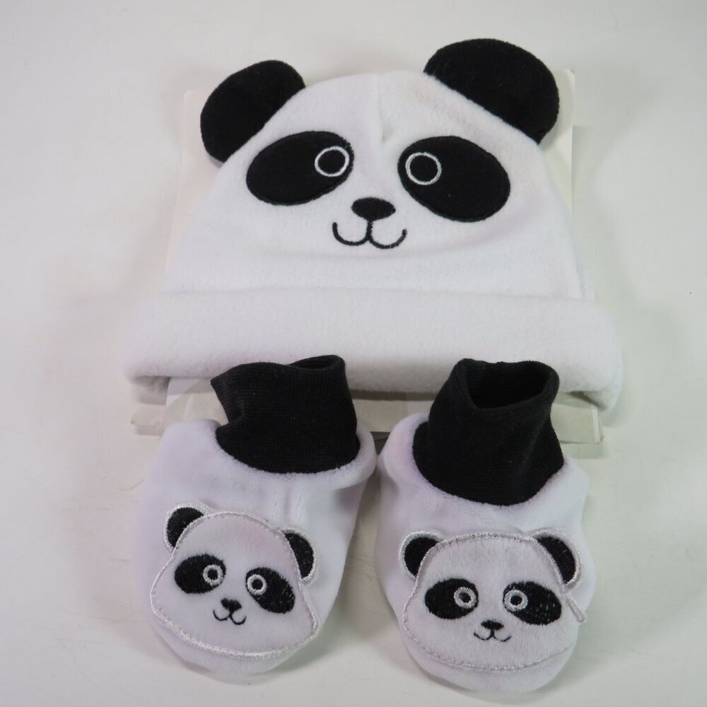 Baby Black & White panda hat and shoes embroidered features Animal print
